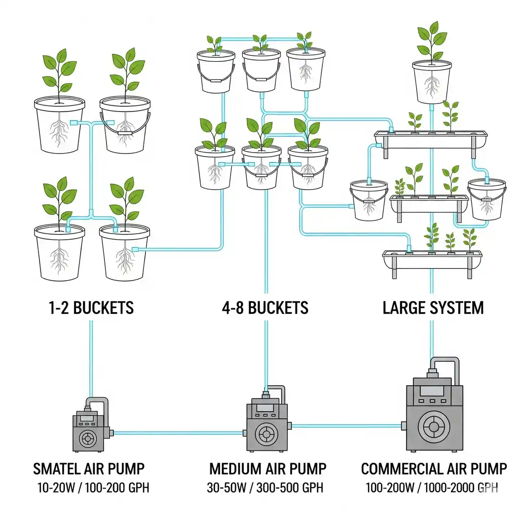 DWC Air Pumps 2025: Silence Your Grow Room Without 1 Infographic diagram showing three hydroponic setups