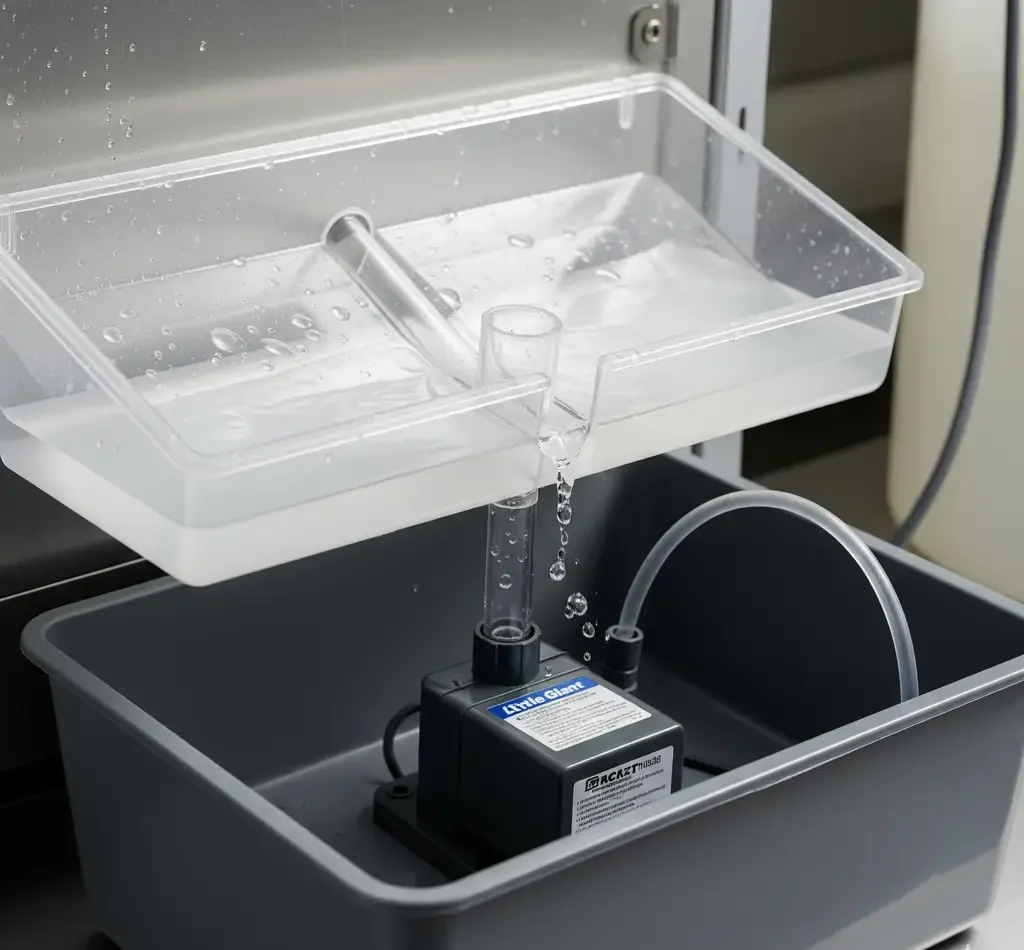 Vertical Hydroponics for Tiny Apartments: Your Anti-Eviction Survival Guide 5 A dual catch tray system with a condensate pump for preventing water damage in a vertical hydroponic garden.