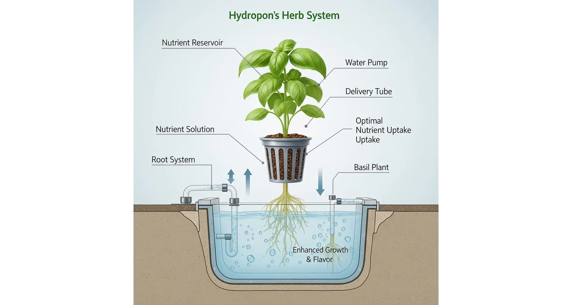Hydroponic Herb Gardens Decoded: A Chef's Guide to 3 A detailed diagram showing how hydroponic herb nutrients are delivered directly to the plant's roots for optimal growth and flavor.