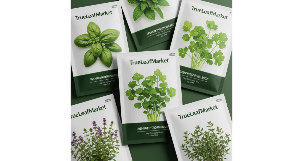 Hydroponic Herb Gardens Decoded: A Chef's Guide to 4 A collage of high-quality seed packets from a specialized supplier like TrueLeafMarket, highlighting premium seeds for a hydroponic herb garden.