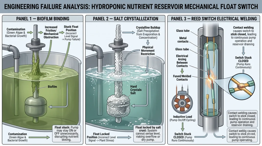Optical Water Level Sensors vs Float Switches: 2 Mechanical float switch failure modes caused by salt buildup, biofilm, and electrical arcing