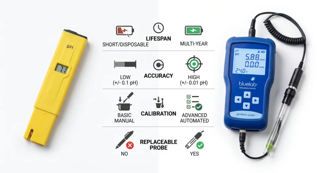 Comparison between inexpensive hydroponic pH pen and professional laboratory pH meter