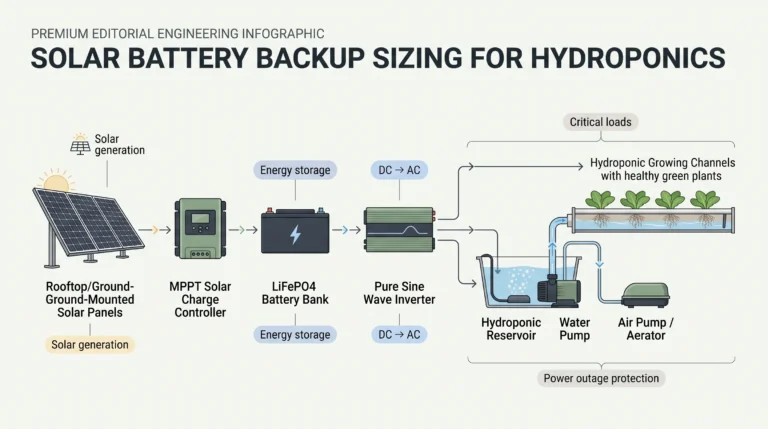 Solar Battery Backup Sizing for Hydroponics: The Complete Off-Grid Sizing Masterclass (With Interactive Calculators)