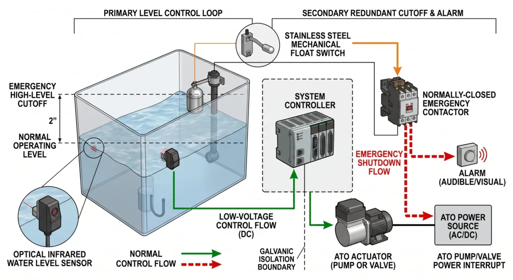 Optical Water Level Sensors vs Float Switches: 12 Dual optical and mechanical sensor fail-safe architecture for hydroponic ATO