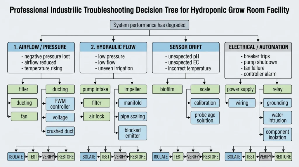 Advanced Grow Room Engineering: Ventilation & Design 13 Grow room troubleshooting for airflow, hydraulic, sensor and electrical failures