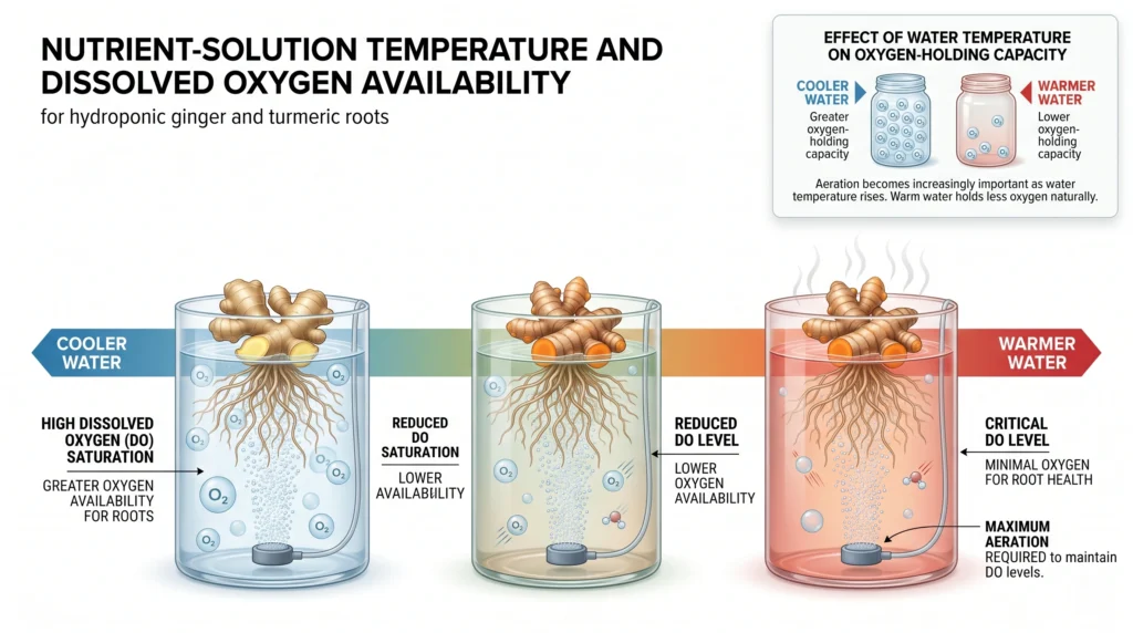 Hydroponic Ginger and Turmeric: Shallow Tray DWC Techniques 7 Hydroponic root-zone temperature and dissolved oxygen relationship in warm nutrient solution