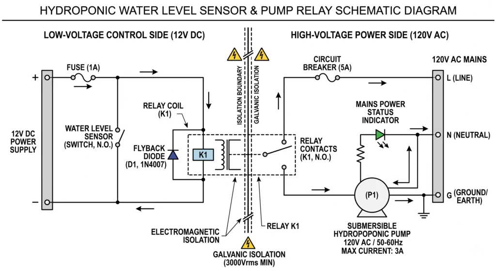 Optical Water Level Sensors vs Float Switches: 10 Hydroponic water level sensor relay wiring with low and high voltage isolation